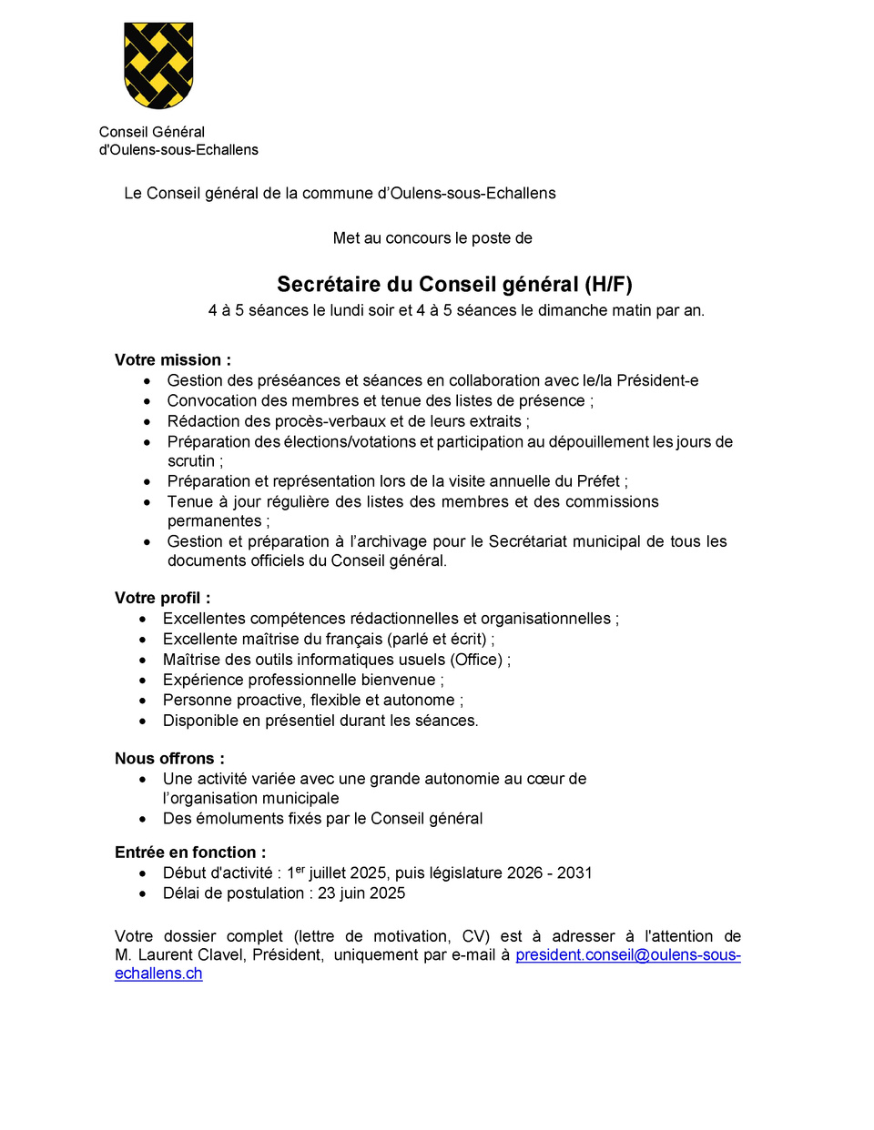 Conseil général-recherche de secrétaire Conseil général-recherche de secrétaire