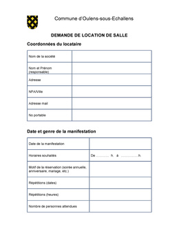 Demande de location de salle Télécharger le formulaire de demande de location de salle.
