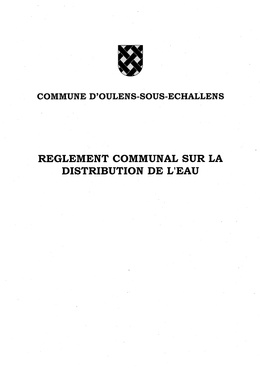 Règlement communal sur la distribution de l'eau (2019) Règlement sur la distribution de l'eau