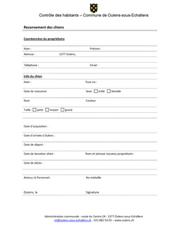 Formulaire recensement des chiens Télécharger le formulaire d'inscription des chiens